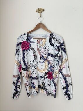BRAX Floral Print Lisa Pullover Easy Knit Sweater Sz 36 US 6